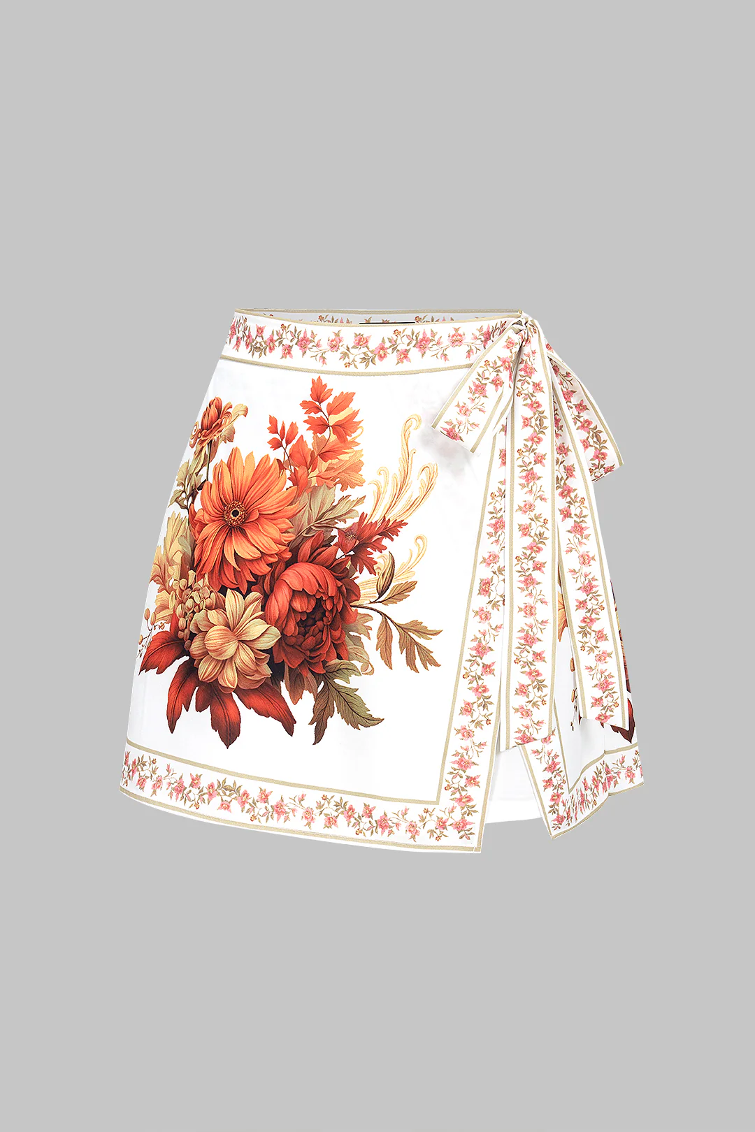 Floral Print Tie Front Asymmetrical Shorts