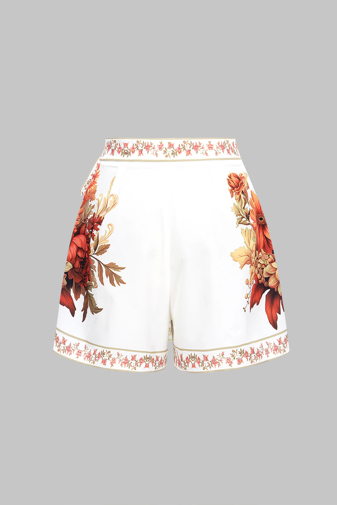Floral Print Tie Front Asymmetrical Shorts - Image 2