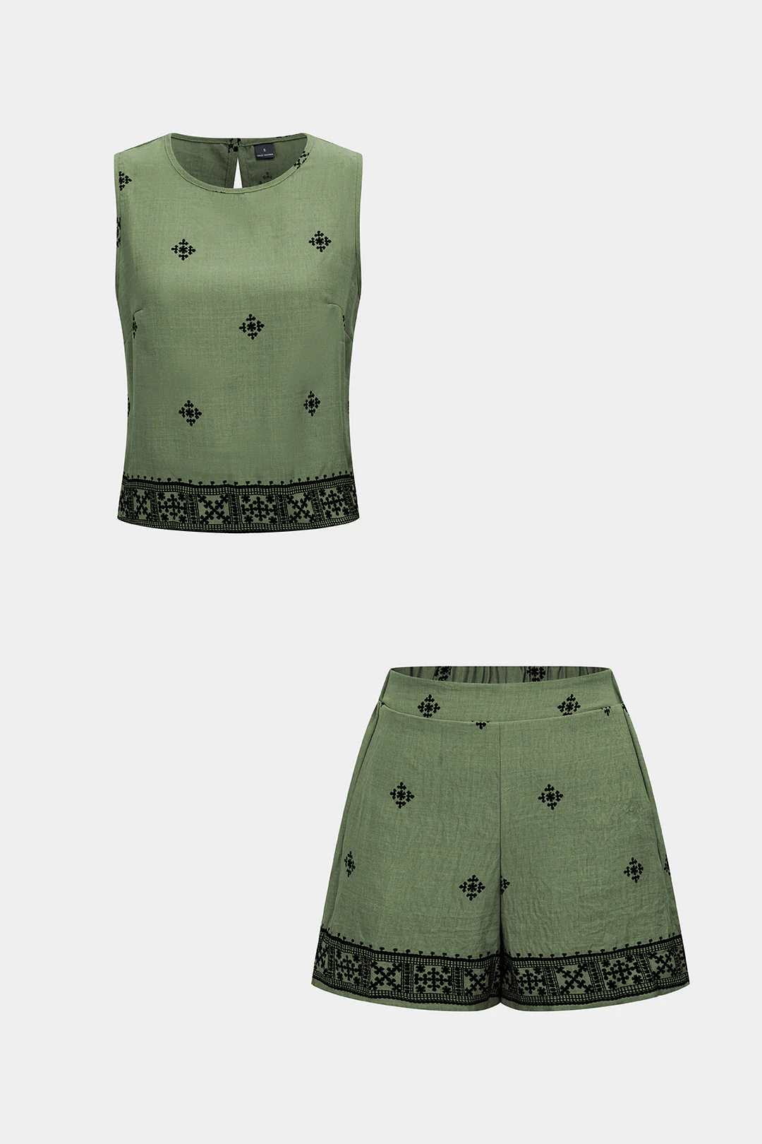 Contrast Print Round Neck Tank Top And High Waist Shorts Set - Image 6