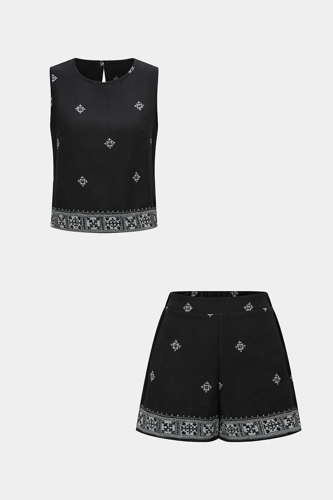 Contrast Print Round Neck Tank Top And High Waist Shorts Set - Image 7