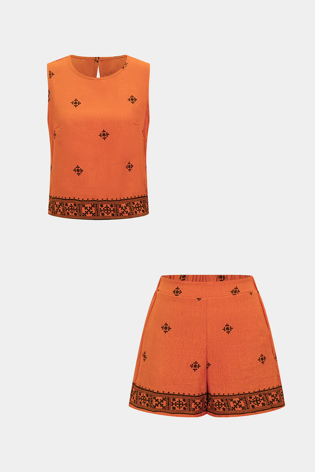 Contrast Print Round Neck Tank Top And High Waist Shorts Set - Image 8