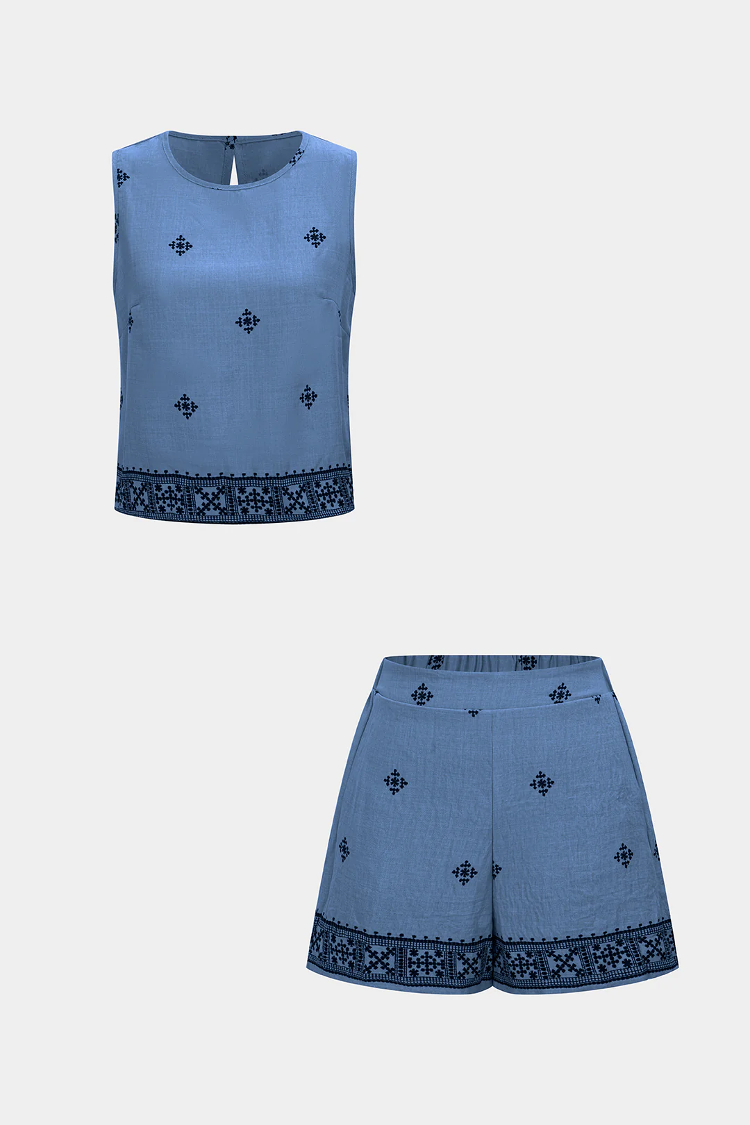 Contrast Print Round Neck Tank Top And High Waist Shorts Set - Image 9