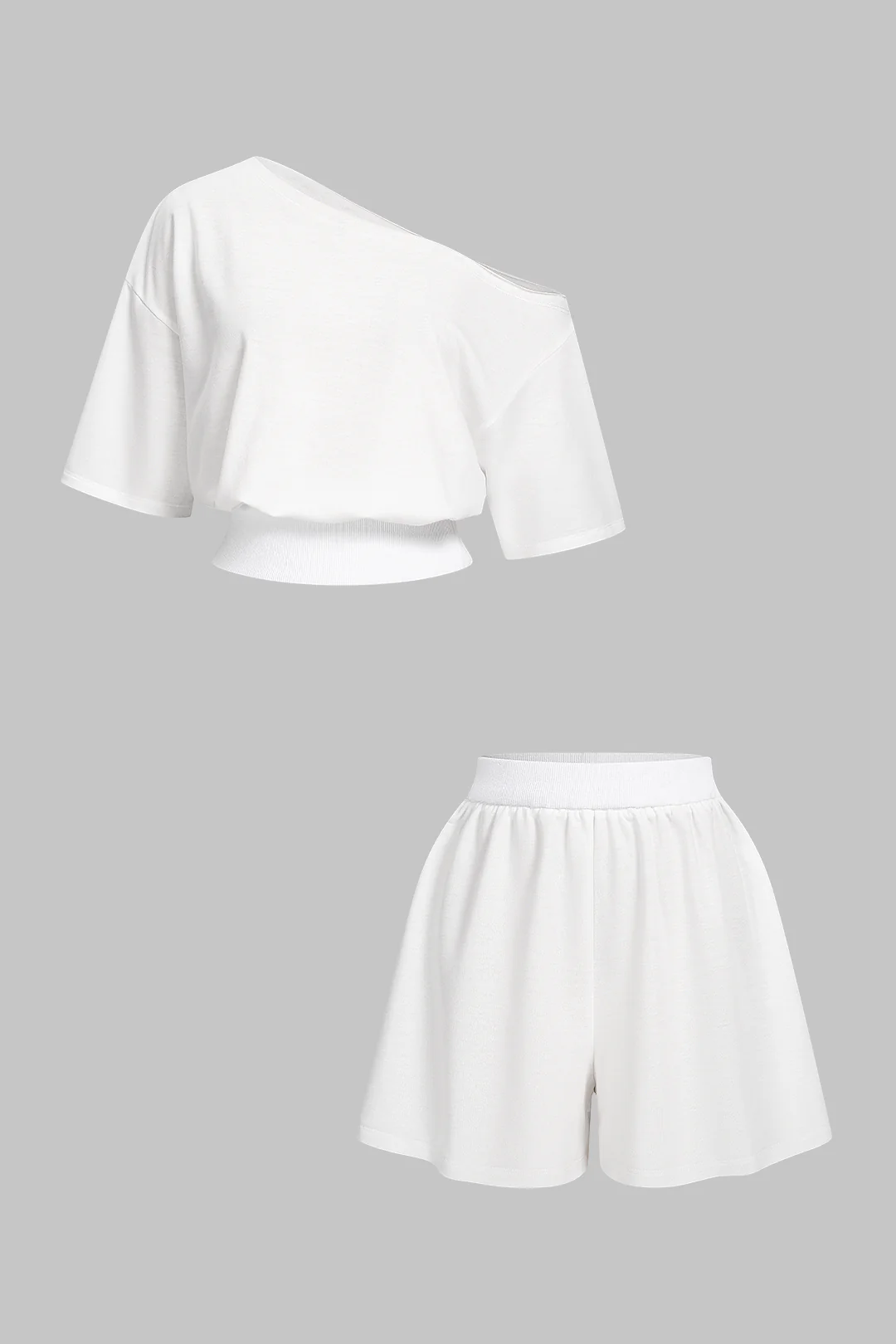 Solid One Shoulder Short Sleeve T-Shirt And Wide Leg Shorts Set