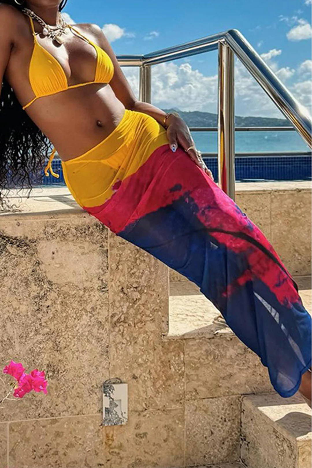 Halter Wrap Cover Up Three-Piece Bikini Set - Image 5