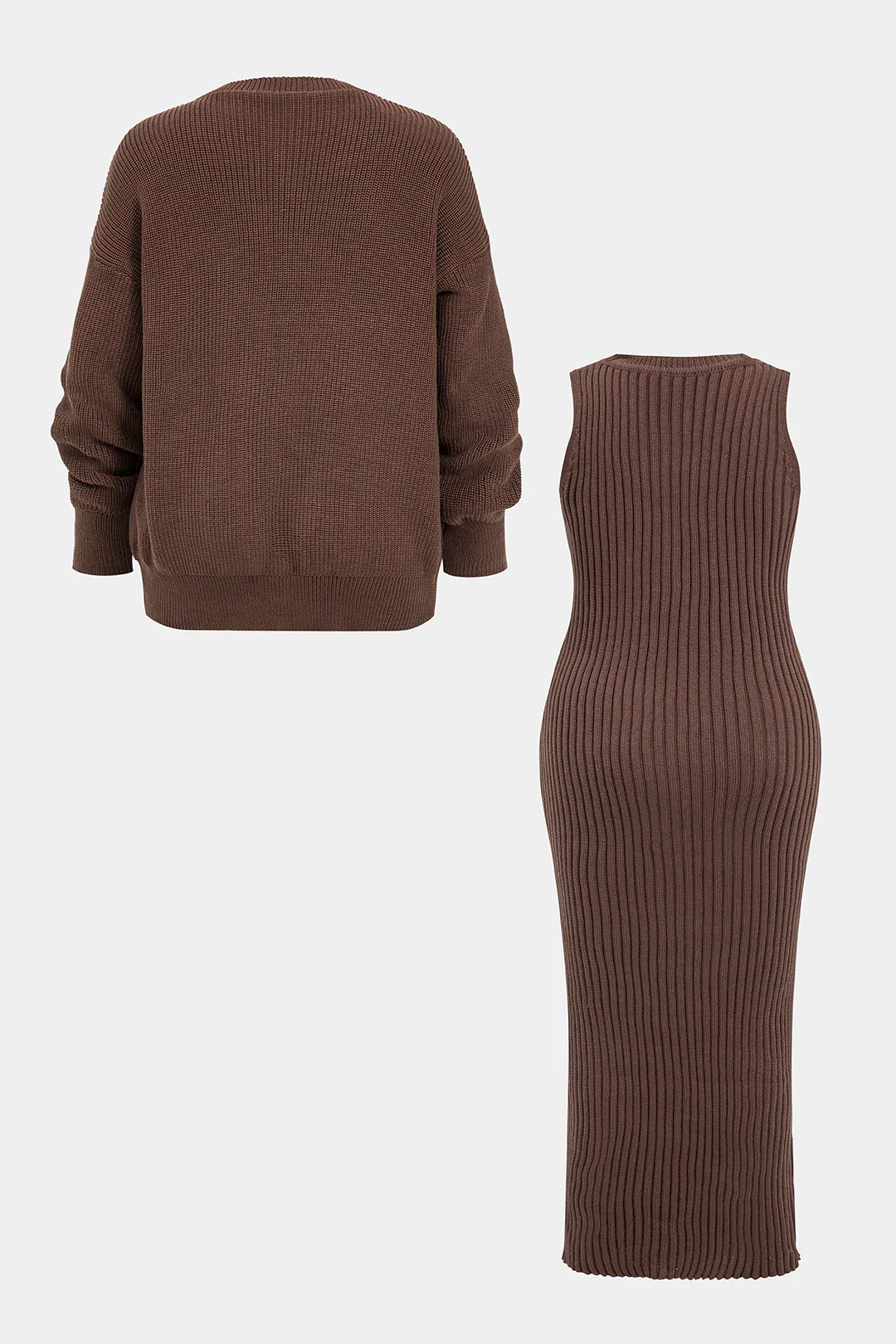 Plus Size Knit Ribbed Sleeveless Dress And Cardigan Set - Image 2