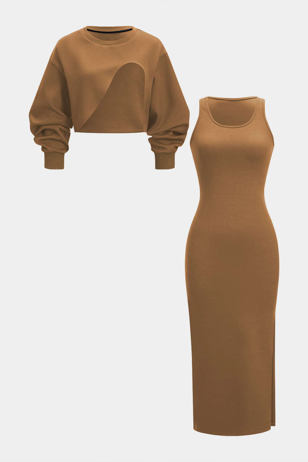 Asymmetrical Long-Sleeve Top And Sleeveless Dress Set - Image 2