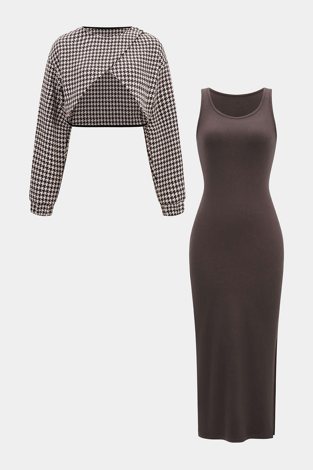 Asymmetrical Long Sleeve Top And Sleeveless Bodycon Dress Set