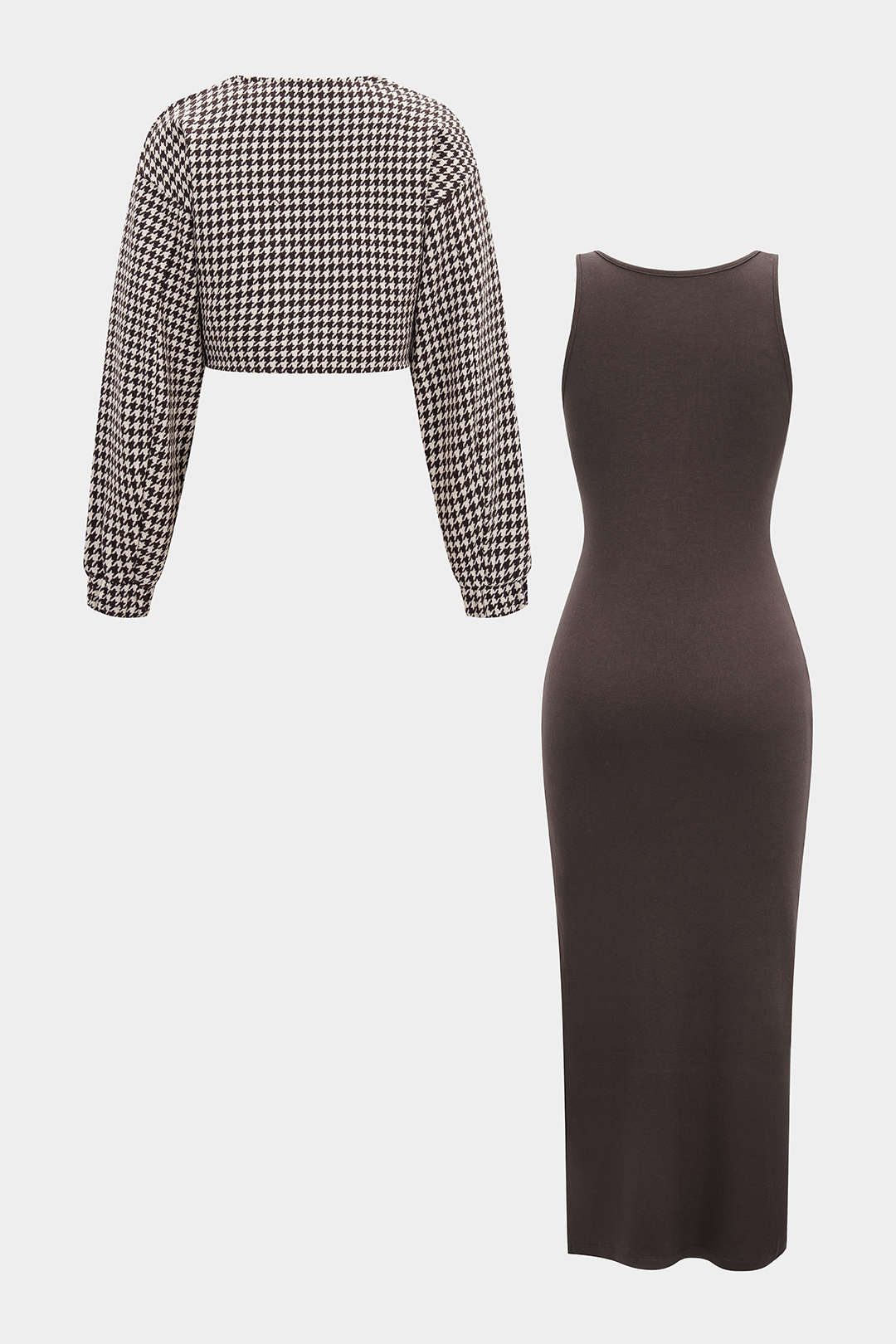 Asymmetrical Long Sleeve Top And Sleeveless Bodycon Dress Set - Image 2