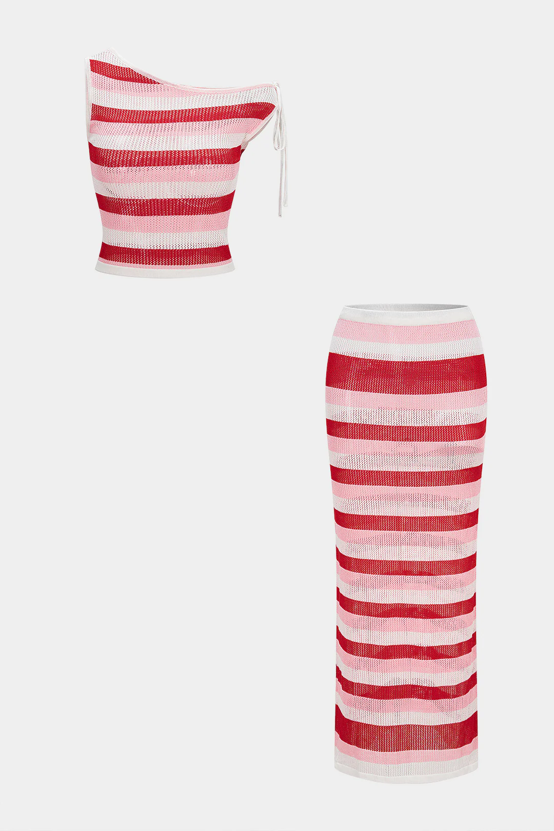 Contrast Stripes One Shoulder Tie-Up Cami Top And Skirt Set