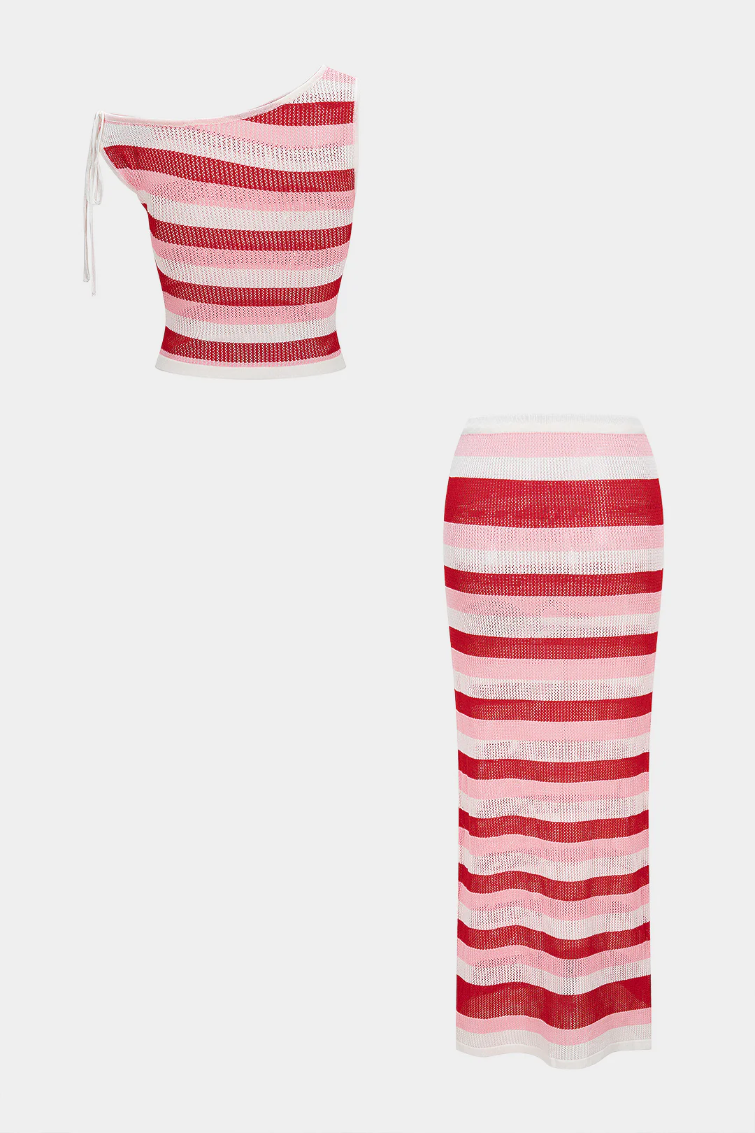 Contrast Stripes One Shoulder Tie-Up Cami Top And Skirt Set - Image 2