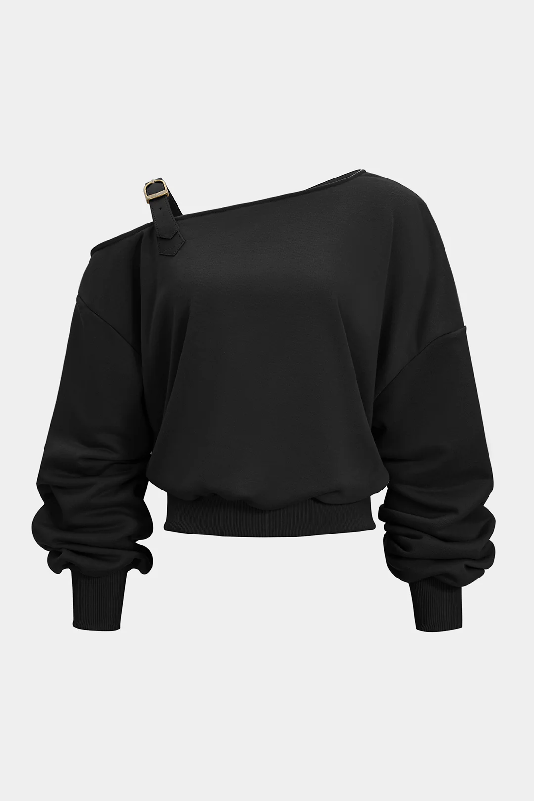 Asymmetrical Neck Ruched Long-Sleeve Top - Image 5