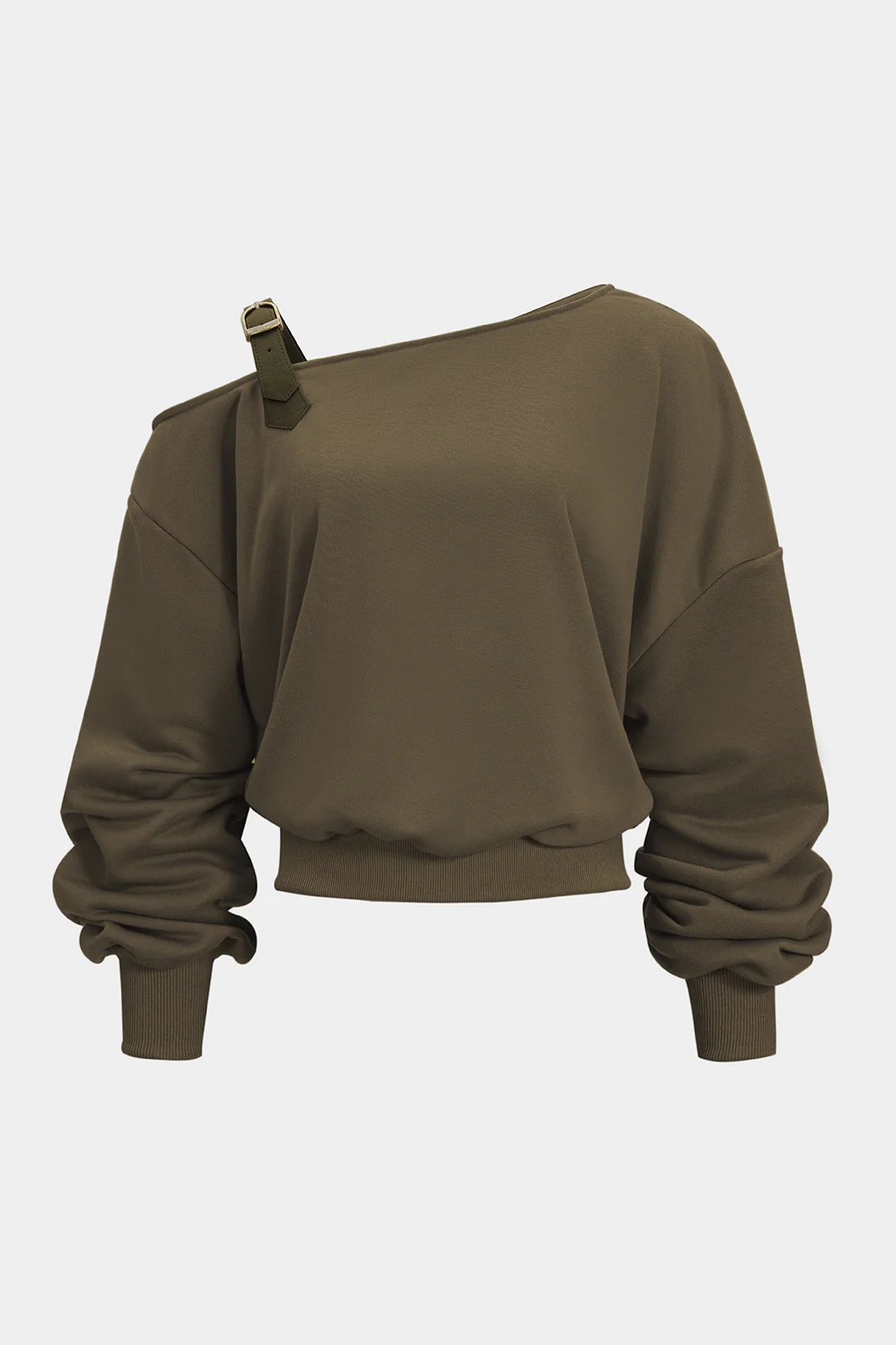 Asymmetrical Neck Ruched Long-Sleeve Top - Image 6