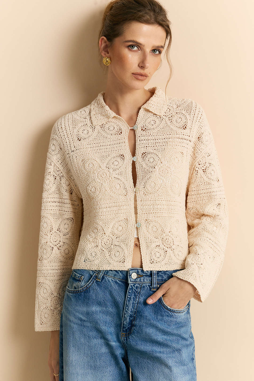 Knit Button Hollow Out Cardigan - Image 7