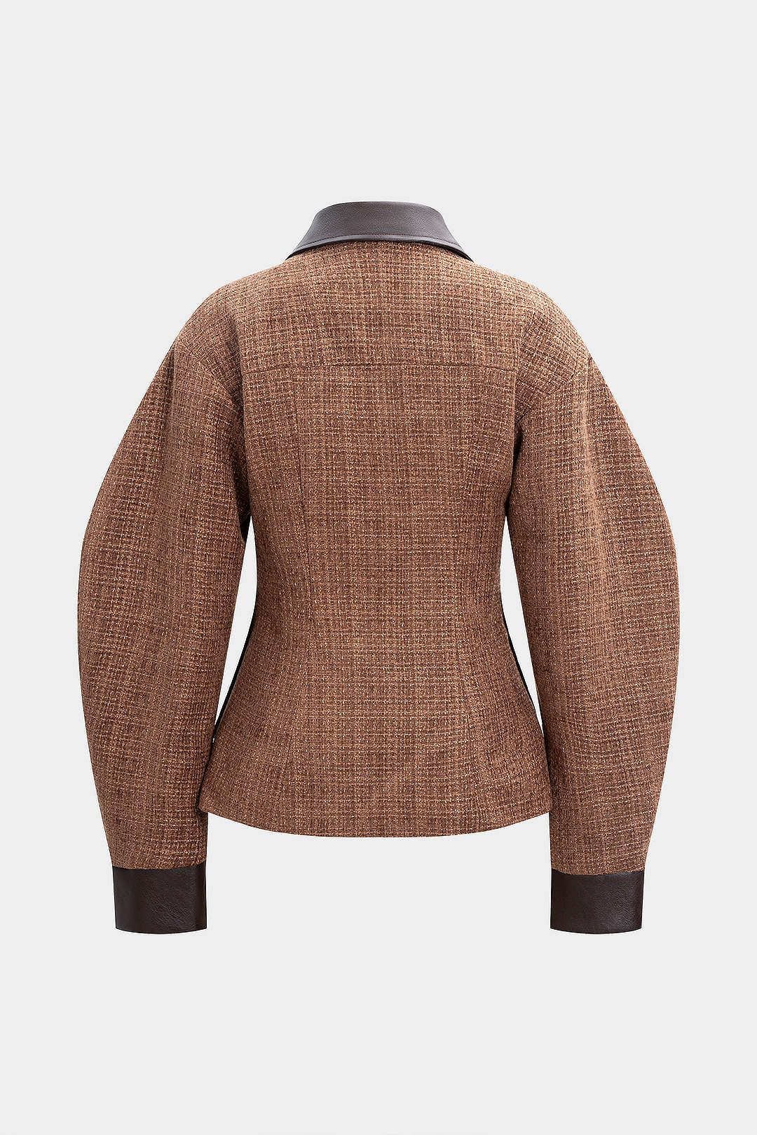 Faux Leather Patchwork Gigot Sleeve Jacket - Image 2