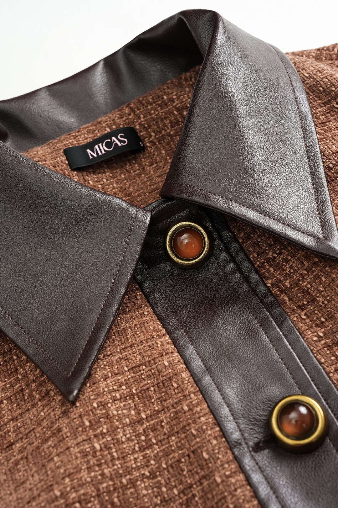 Faux Leather Patchwork Gigot Sleeve Jacket - Image 3