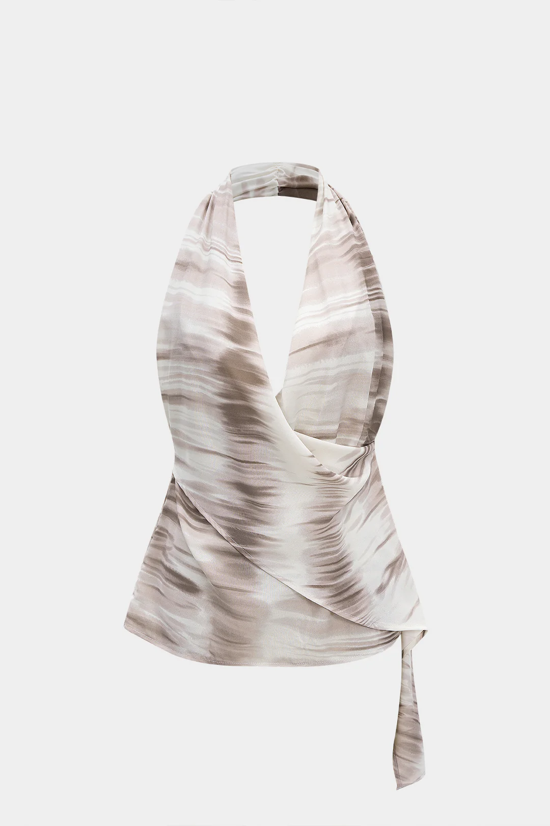 Tie Dye Print Halter Draped Cowl Neck Asymmetrical Top