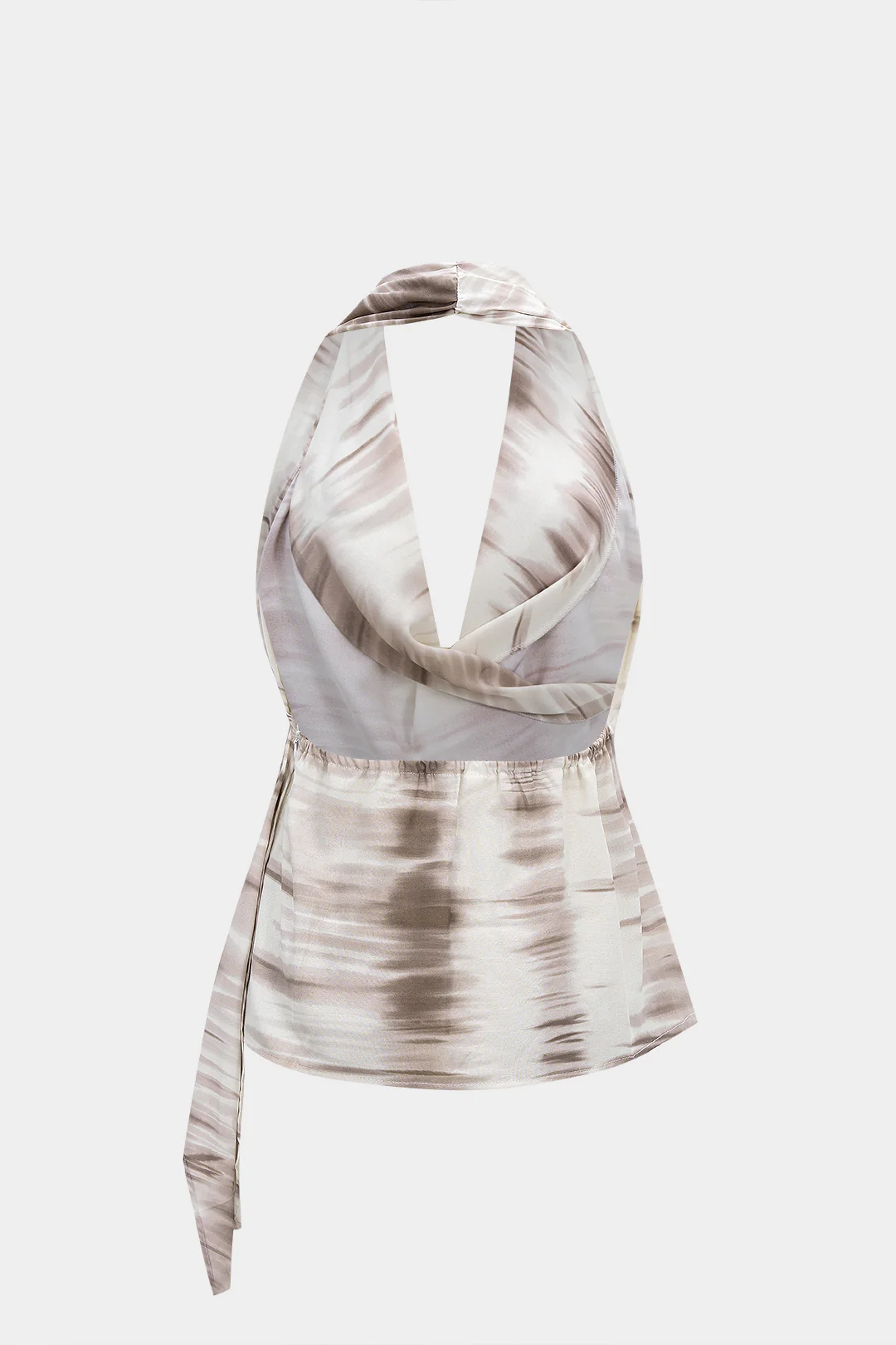 Tie Dye Print Halter Draped Cowl Neck Asymmetrical Top - Image 2