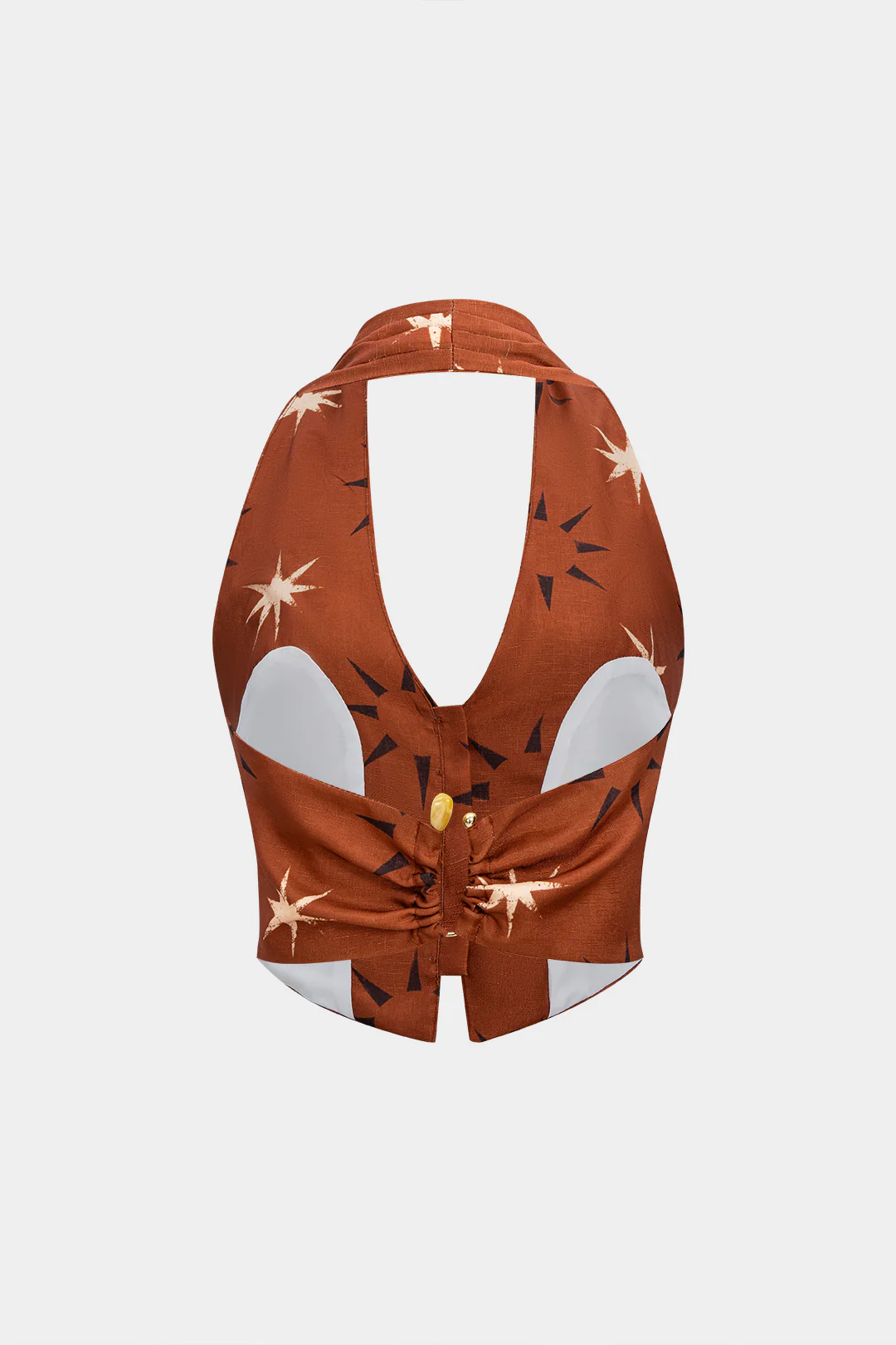 Retro Print Halter Neck Button Backless Cami Top - Image 2
