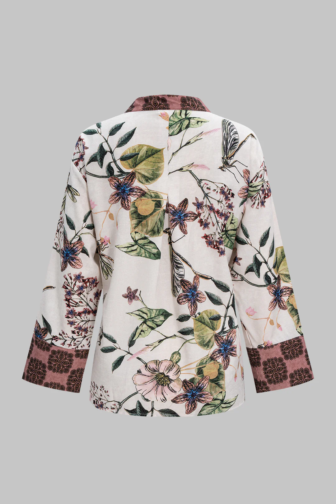 Floral Print V-Neck Tie-Up Long Sleeve Top - Image 4