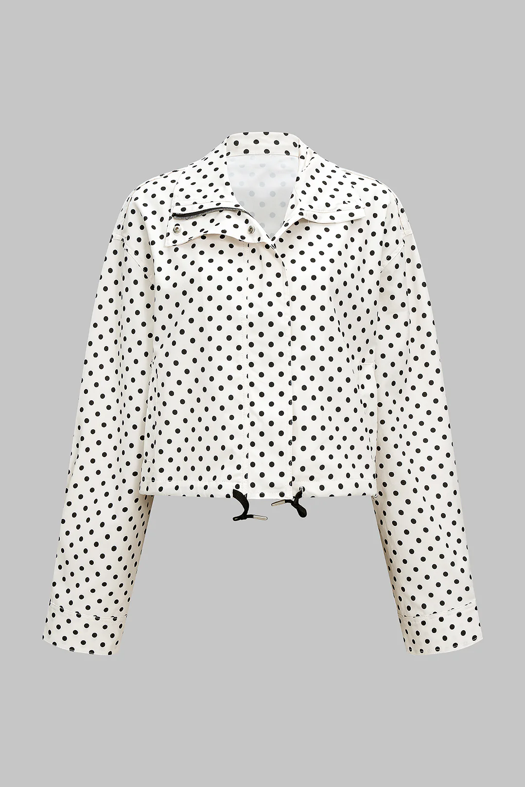 Polka Dots Print Zipper Long-Sleeve Top