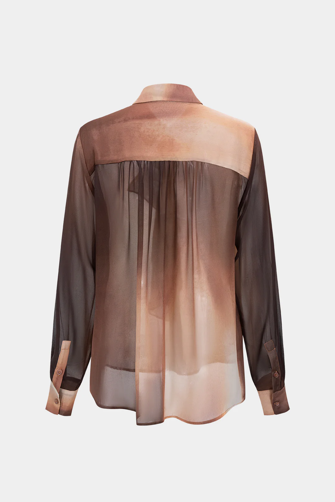 Tie Dye Ombre Print Chiffon Button Ruffle Long-Sleeve Top - Image 2