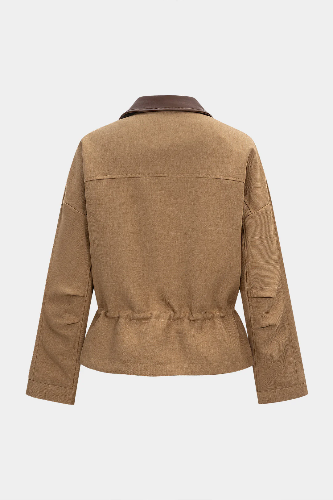 Zipper Patchwork Drawstring Batwing Sleeve Jacket - Image 7