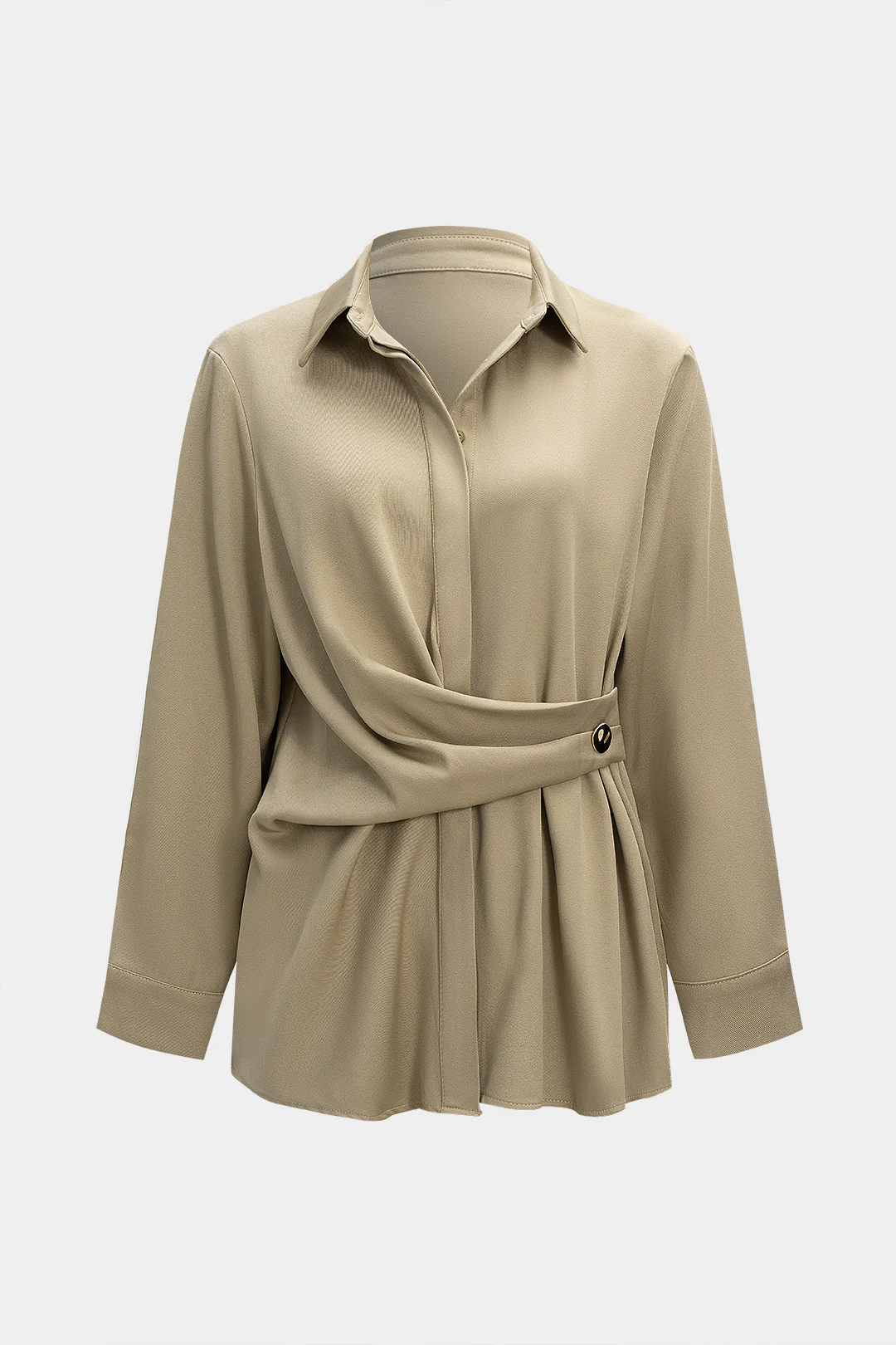 Polo Collar Asymmetrical Ruched Long-Sleeve Top - Image 2