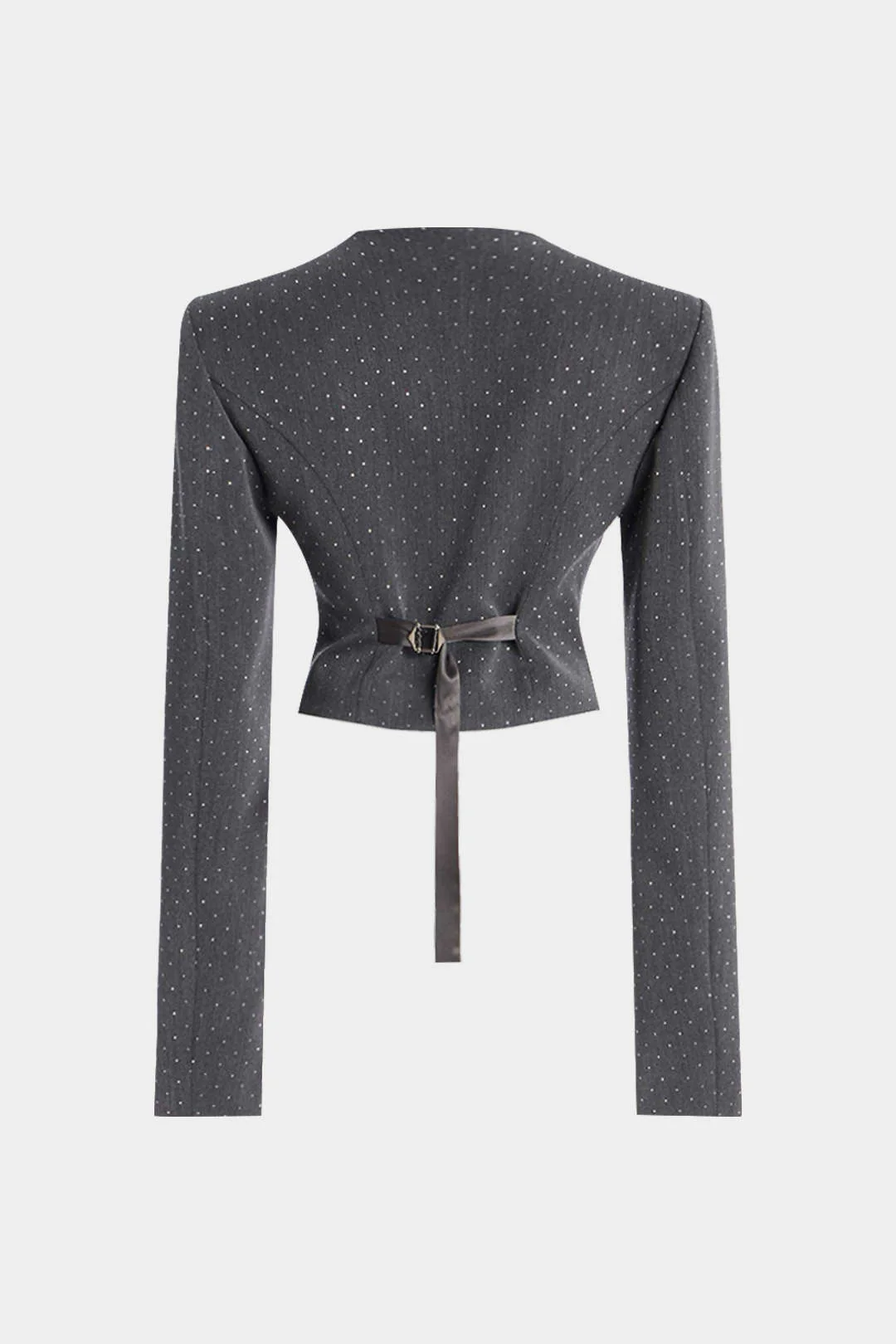 Diamond Print Zipper Belted Long-Sleeve Top - Image 2