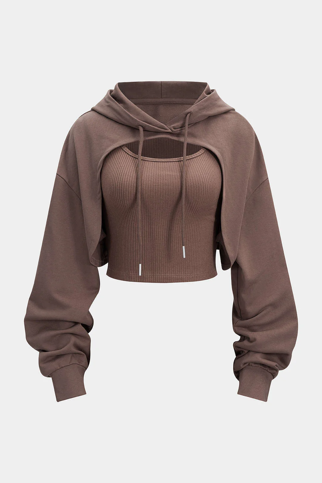 Knit Patchwork Drawstring Hoodie - Image 10