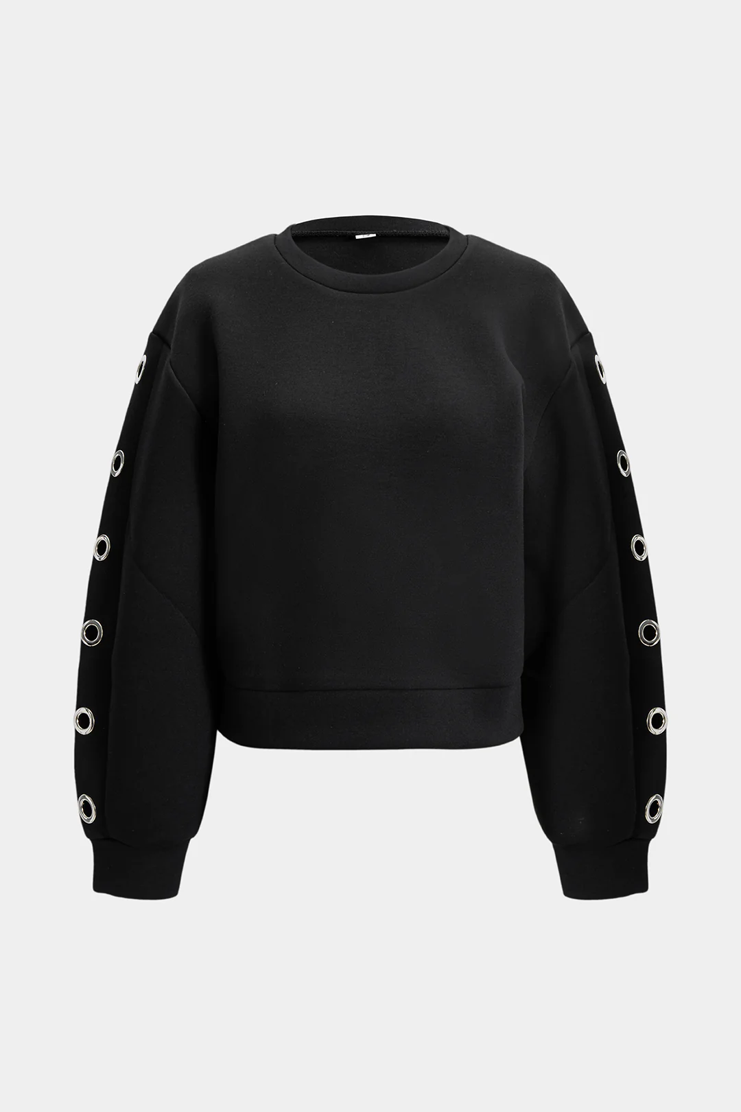 Metallic Round Neck Hollow Out Ring Long-Sleeve Top - Image 2