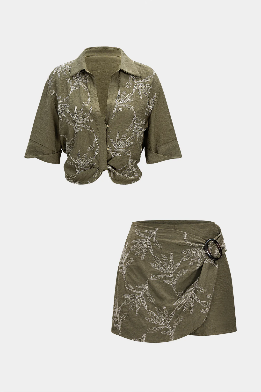 Embroidered Ruched Short Sleeve Shirt - Image 2