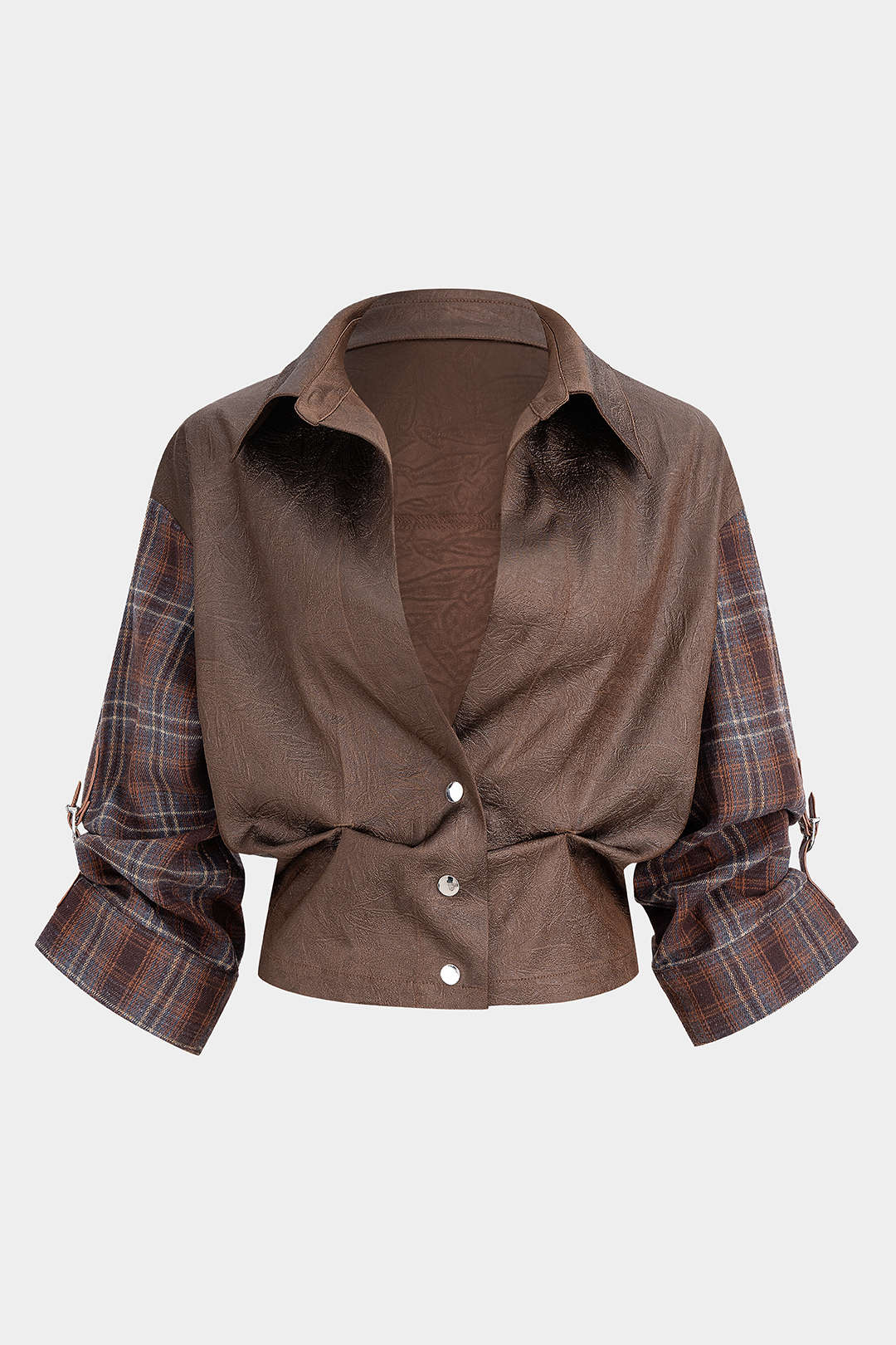 Plaid Print Button Top