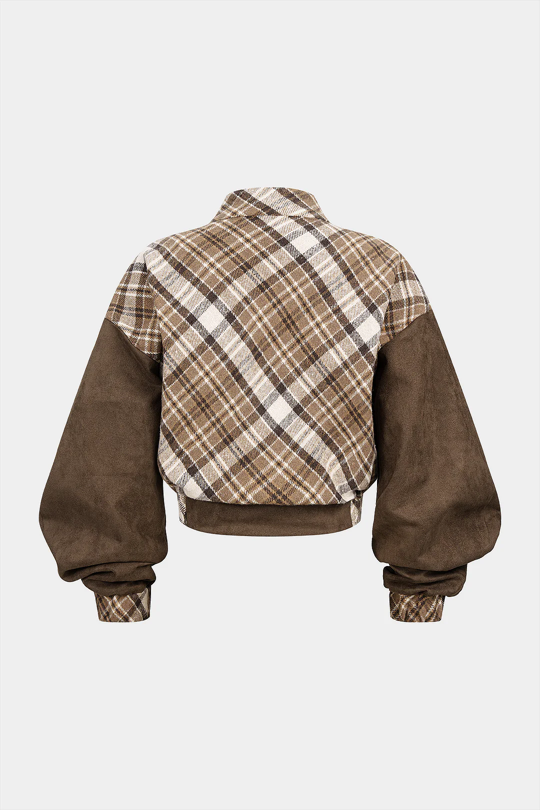 Plaid Color Block Print Suede V-Neck Pocket Sweatshirt - Image 2