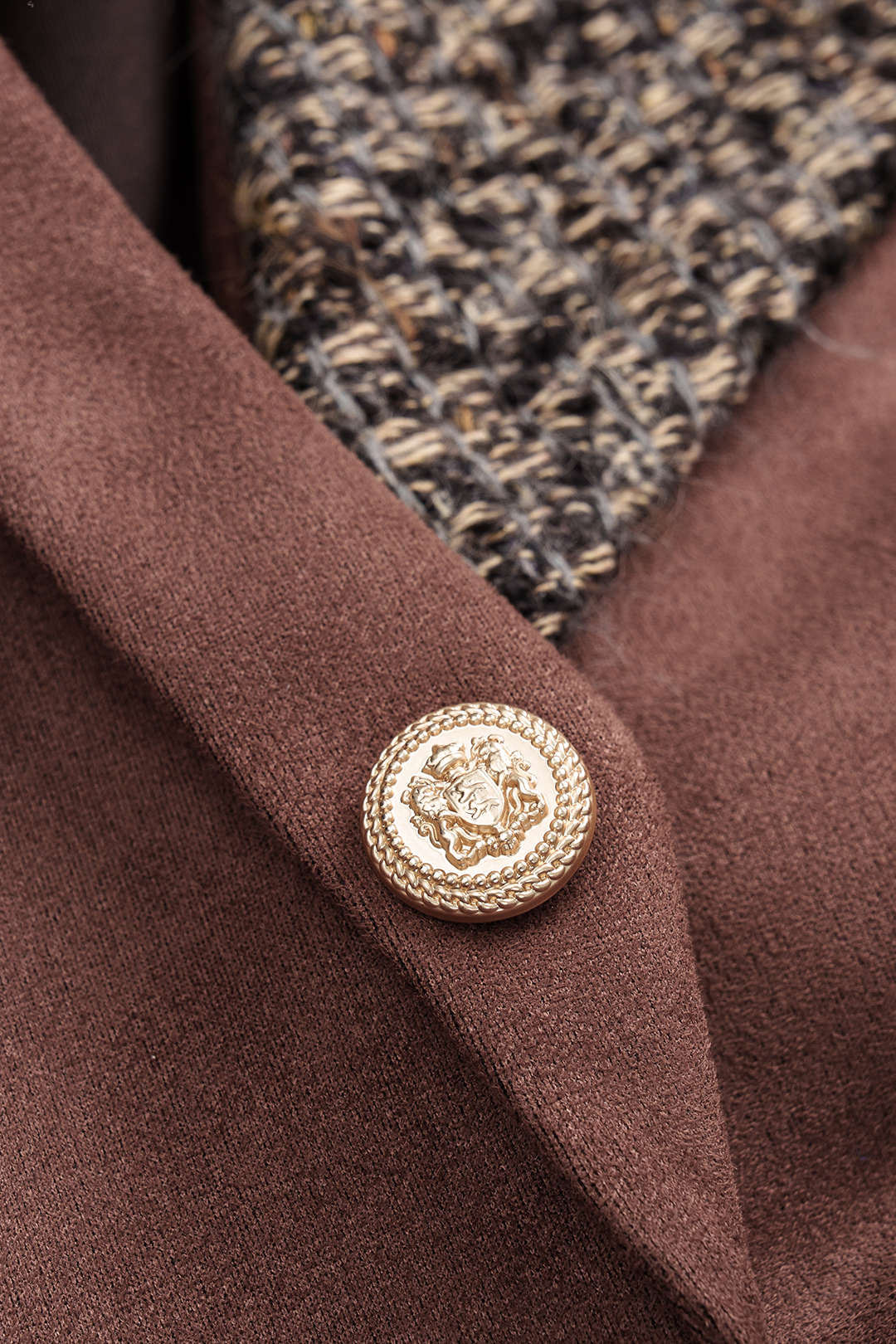 Suede Patchwork Metallic Button Blazer - Image 3