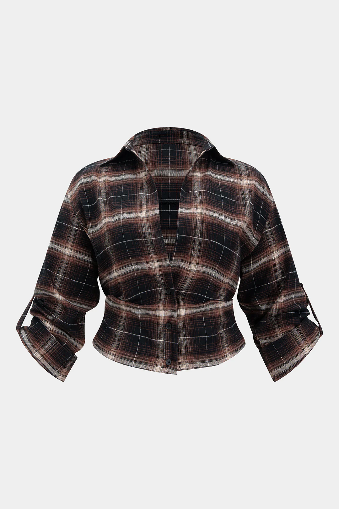 Plus Size Plaid Print Waist-Cinching Shirt
