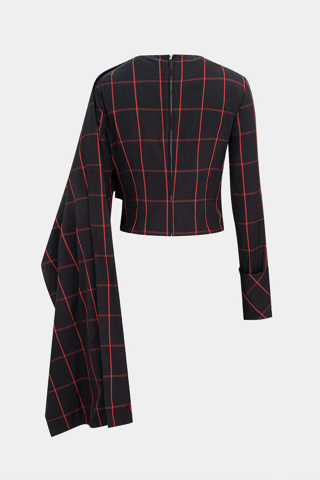 Plaid Print Wrap Long-Sleeve Top - Image 2
