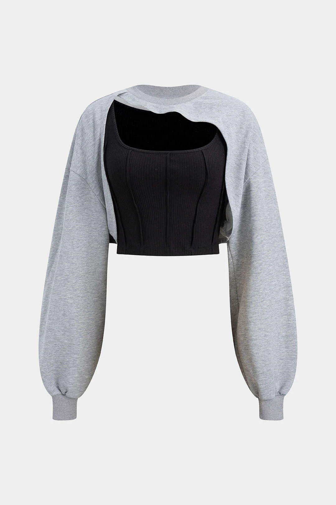 Contrast Asymmetrical Long Sleeve Sweatshirt - Image 2