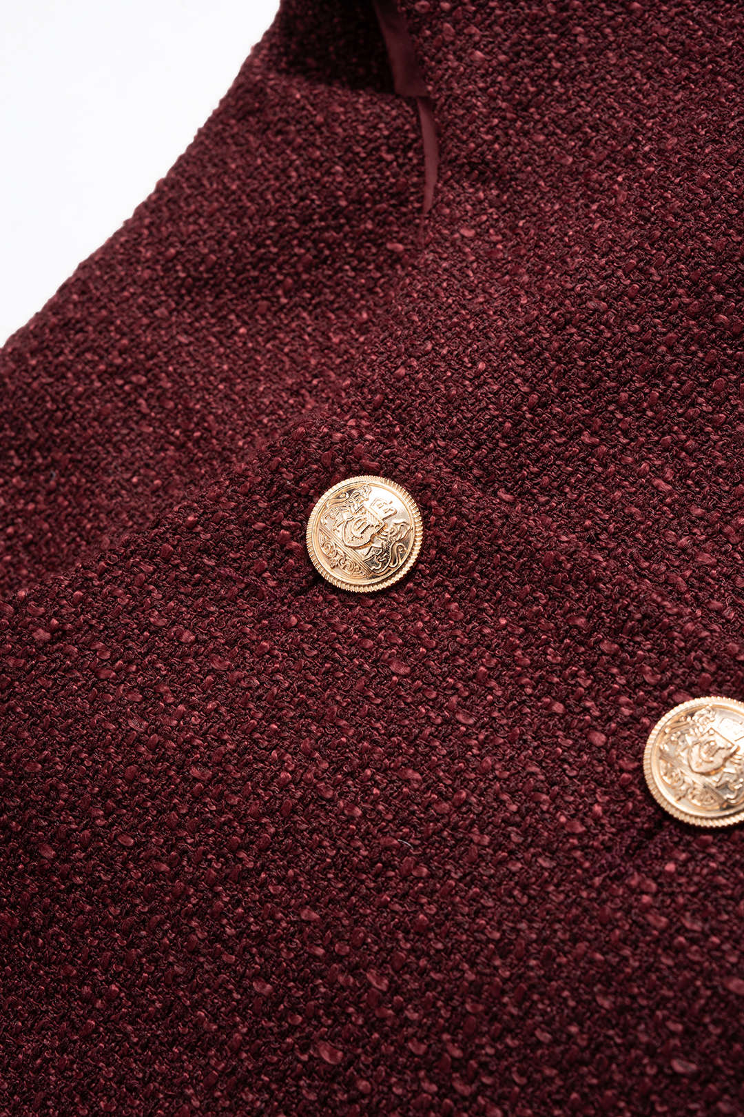 Tweed Round Neck Metallic Button Pocket Top - Image 3