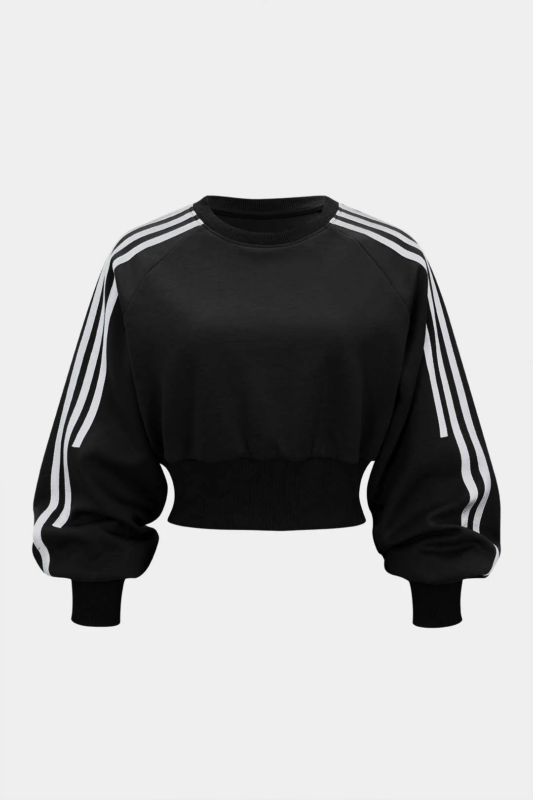 Contrast Stripes Print Ruched Round Neck Sweatshirt - Image 5