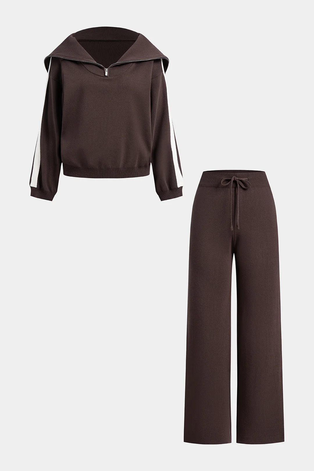 Knit Zipper Lapel Long Sleeve Top - Image 3