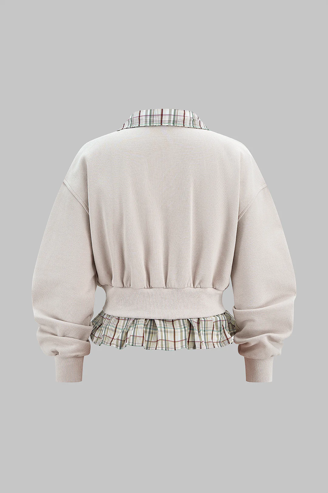 Plaid Print Zipper Patchwork Sweatshirt - Image 2