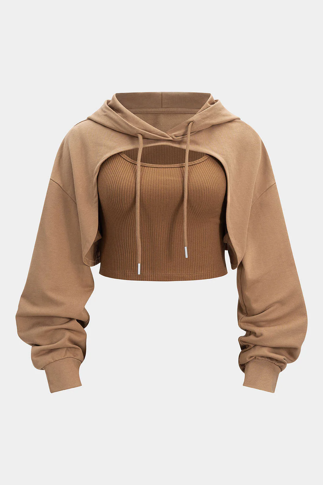 Plus Size Drawstring Cut Out Hoodie