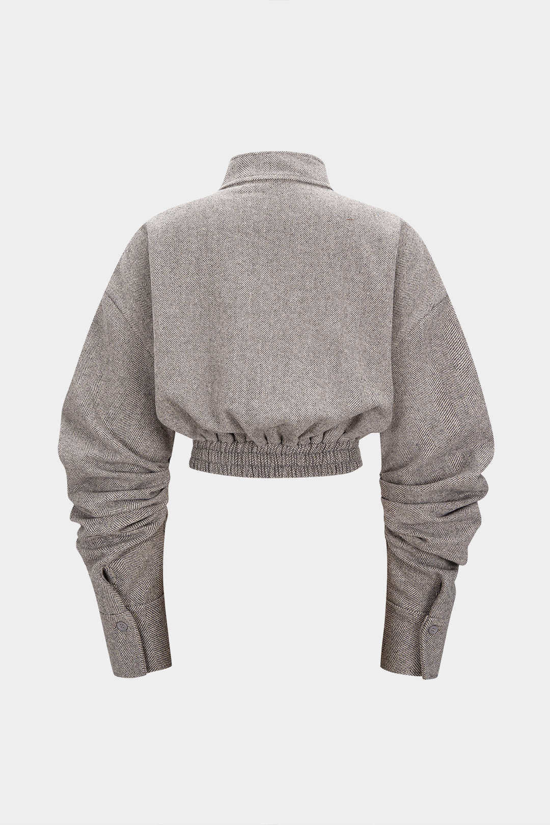 High Neck Ruched Shirred Zipper Cropped Jacket - Image 2