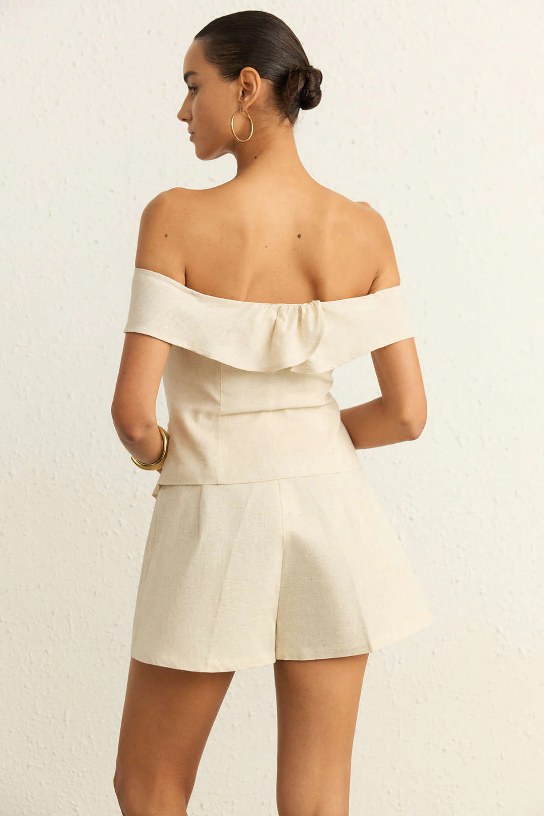 Linen Metallic Button Off-Shoulder Sleeveless Top - Image 7