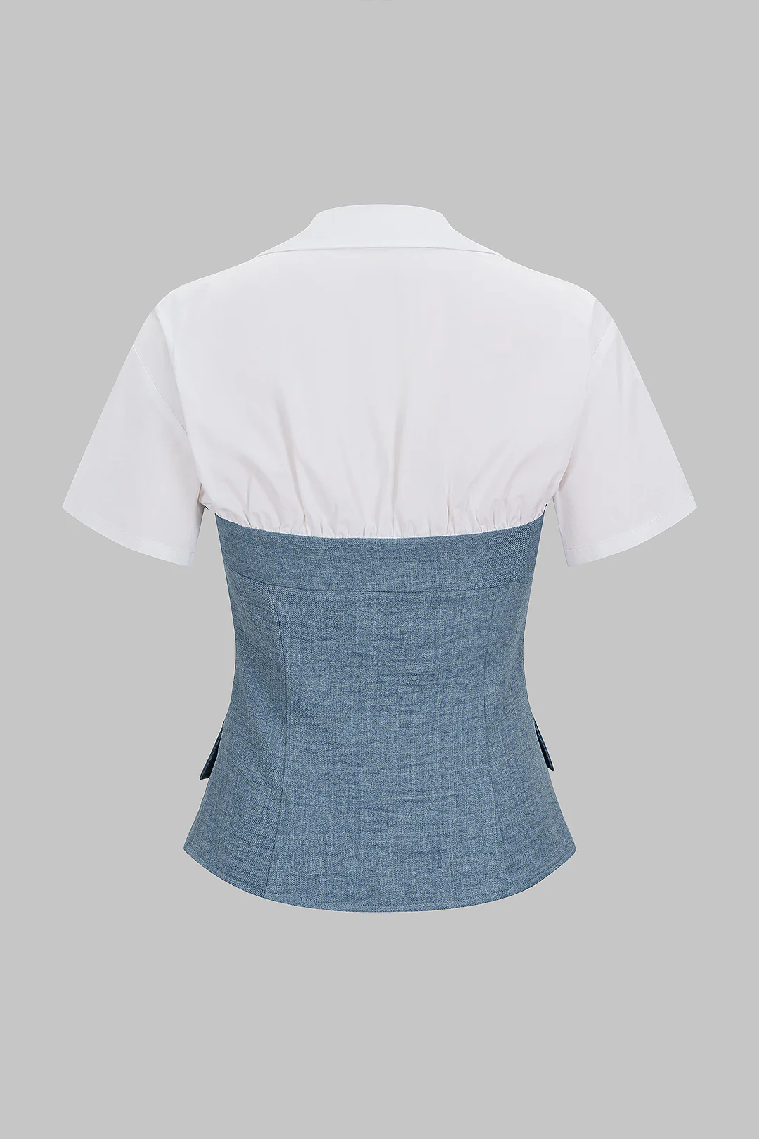 Contrast Irregular Button Lapel Short Sleeve Top - Image 2