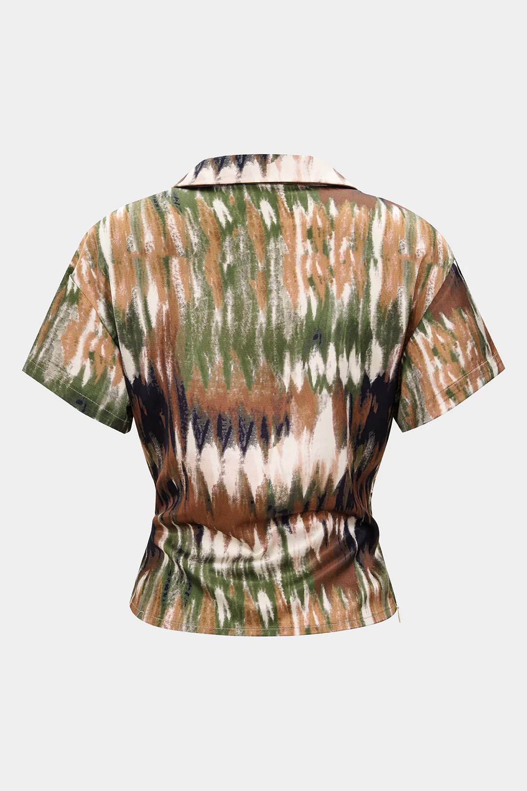 Ombre Print Satin Draped Cowl Neck Short Sleeve Top - Image 2