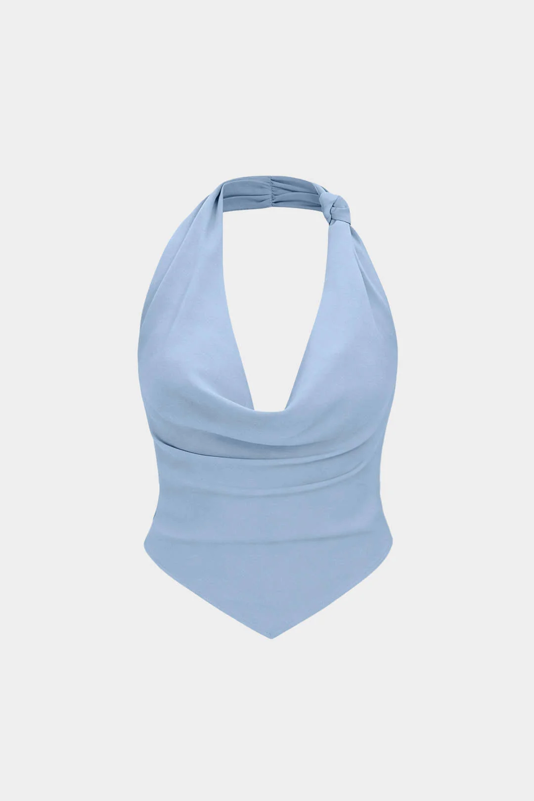 Halter Draped Cowl Neck Backless Ruched Sleeveless Top - Image 8