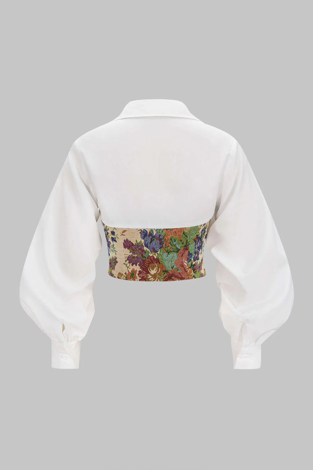 Floral Print Jacquard Ruched Balloon Sleeve Top - Image 2