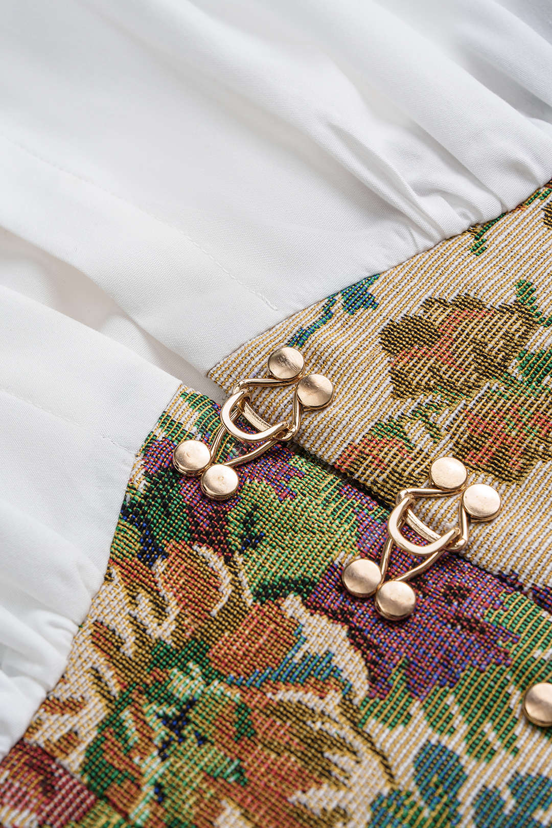 Floral Print Jacquard Ruched Balloon Sleeve Top - Image 3