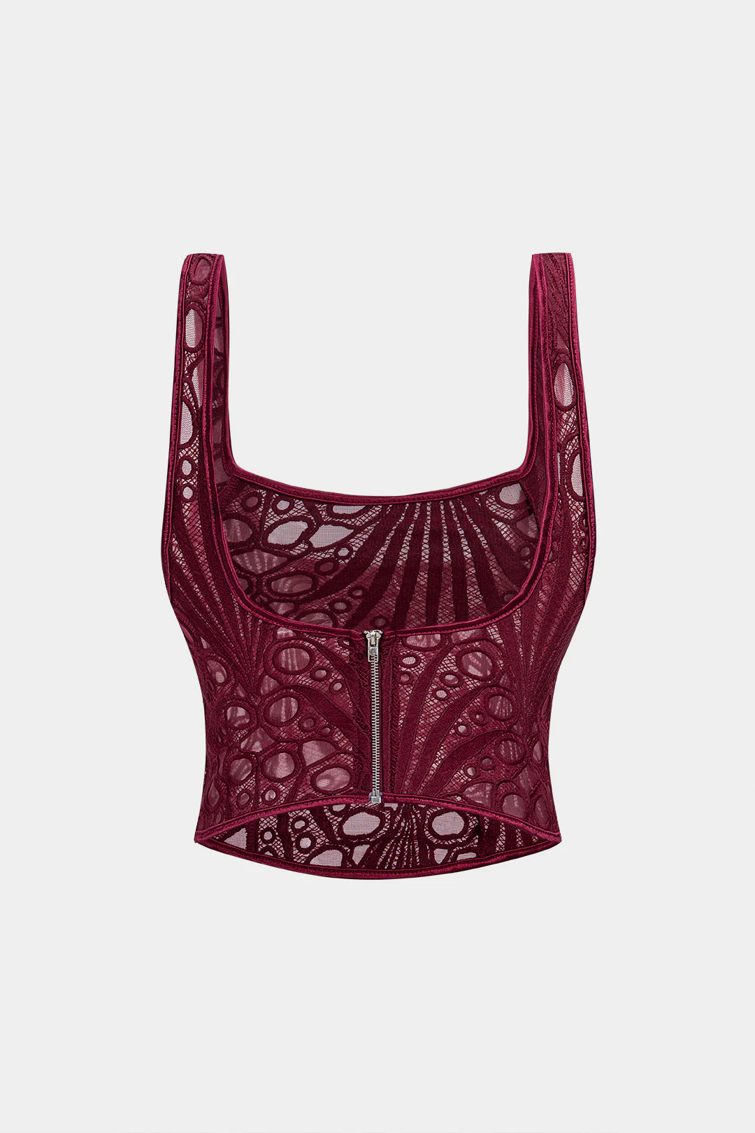 Embroidery Zipper Cut Out Square Neck Cami Top - Image 2